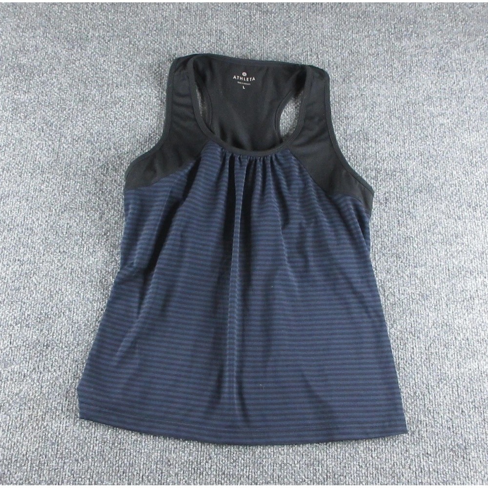 Athleta Tank Top Womens L Blue Striped Racerback Lightweight Athletic Gym